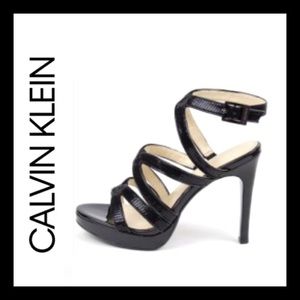 New Black Calvin Klein Liz Strappy Platform Heels